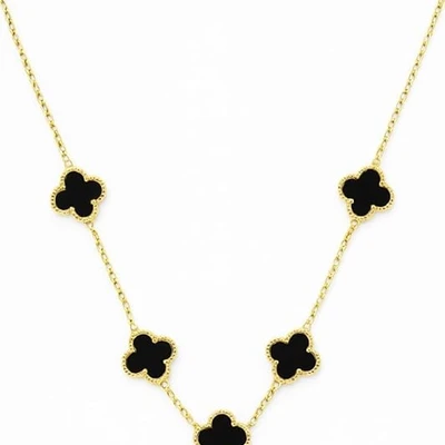 Collier Trèfle Noir Vintage Alhambra 6 Motifs Métal Doré