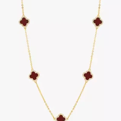 Collier Trèfle Rouge Bordeaux Alhambra 6 Motifs Métal Doré